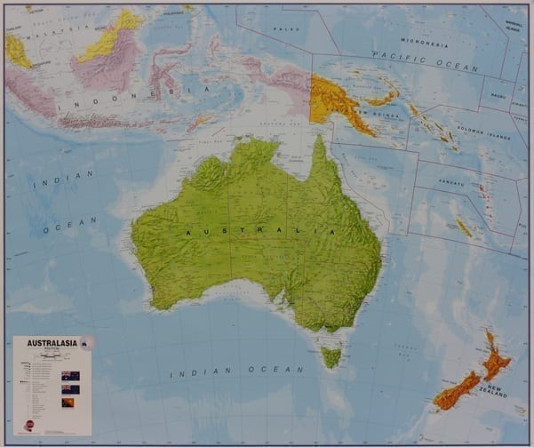 Australia og Stillehavet veggkart laminert 120 x 175cm