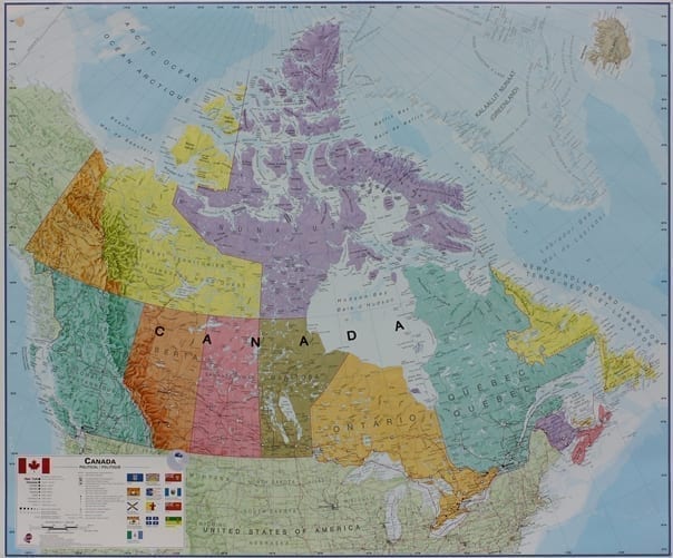 Canada politisk veggkart laminert 100 x 140cm