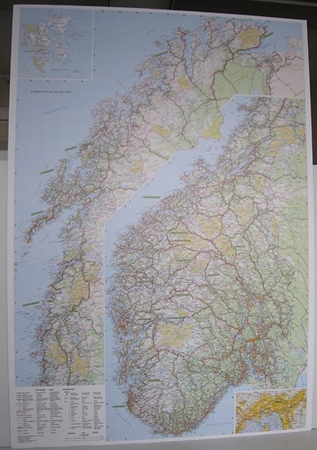 Norgeskart (standard delt) laminert 75 x 105cm