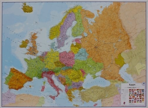 Europa politisk veggkart laminert 120 x 140cm