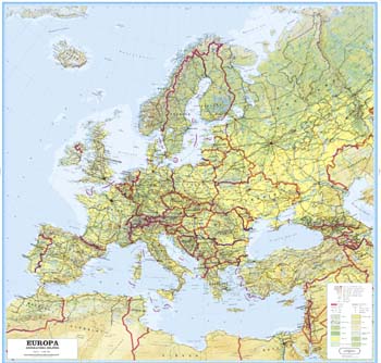 Europakart topografisk [papir]165 x 175cm