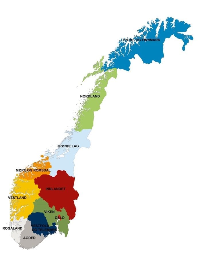 Norge mini veggkart (udelt) laminert 35 x 100cm